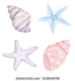 Set of starfish and shells.Cartoon vector graphics.