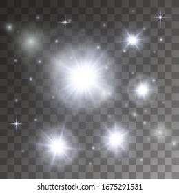 set of starlight isolated on dark background. vector illustration.