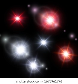 set of starlight isolated on dark background. vector illustration.