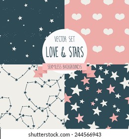 set of starry and lovely seamless backgrounds, vector illustration