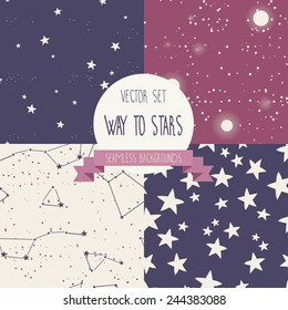 set of starry seamless backgrounds, vector illustration