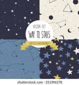 set of starry seamless backgrounds, vector illustration