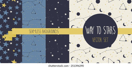 set of starry seamless backgrounds, vector illustration