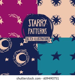 set of starry seamless patterns, vector illustration
