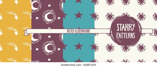 set of starry seamless patterns, vector illustration