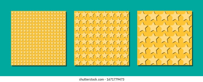 Set of starry yellow backgrounds. Vector graphics for paper, tiles, wallpaper, design. Simple geometric ornament