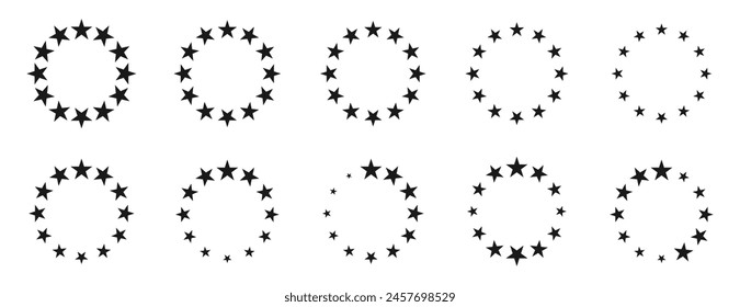 set of stars arranged in a circle shape. vector illustration isolated on white background.