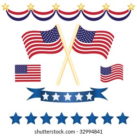 set of stars, banners and flags symbol of america