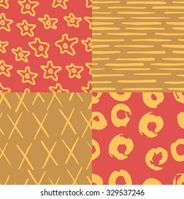 Set of stars, brush strokes, circles, cross pattern