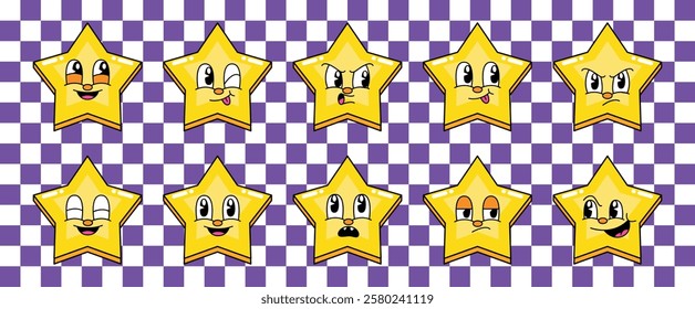 Set of stars cartoon character emoticon vector illustration