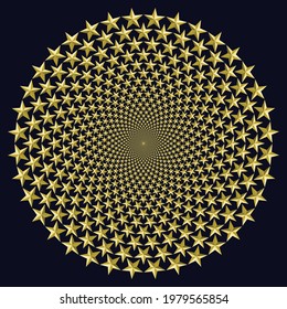 Set with stars in circle form. Abstract decorative golden background.