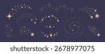Set stars and comets isolated on a blue background. Vector illustration in monochrome style. For cards, logo, decorations, invitations, boho designs.