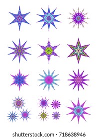 Set of stars in decorative style. Stock line vector illustration