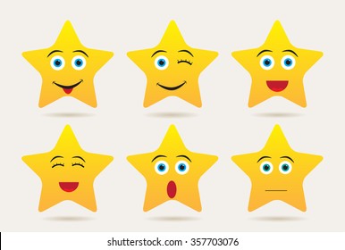 Set of stars with different emotions. Emoticons icon set.