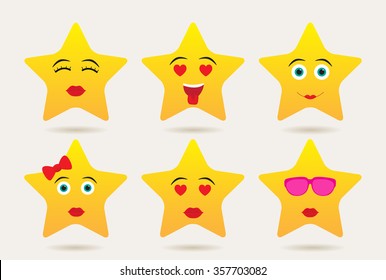 Set of stars with different emotions. Emoticons icon set.