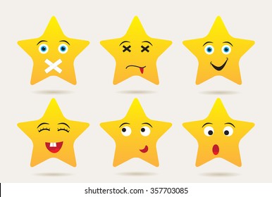Set of stars with different emotions. Emoticons icon set.