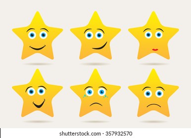 Set of stars with different emotions. Emoticons icon set.