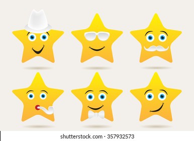 Set of stars with different emotions. Emoticons icon set.