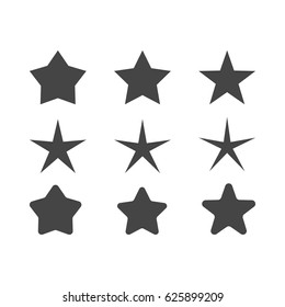 set of stars with different radius of beams  sharp and round corners vector 