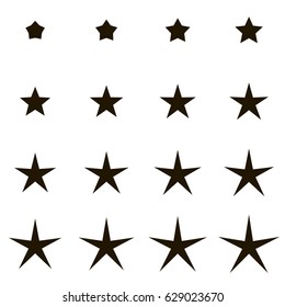 Set stars with different rays, angles, vector set stars transition from short to long rays