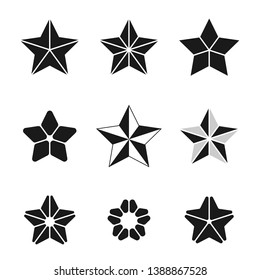 Set of stars in different style. Black stars on white background. Vector illustration in flat style.