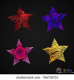 Set of stars drawn by hand. Isolated objects for design. Children's, bright, colorful