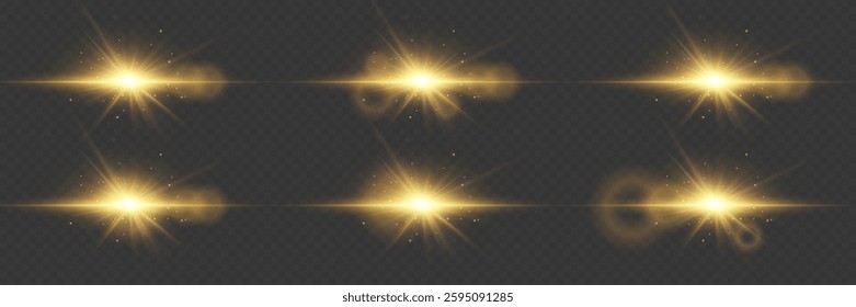 Set of stars and effects, flash of light and lenses. On a transparent background.
