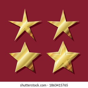 set of stars with five points of golden color vector illustration design