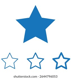 Set of stars, flat and line style star icon vector. Star Icon vector for web and mobile app. rating sign and symbol. Favorite star icon.  Editable stroke. 