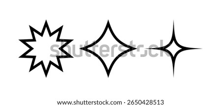 Set Of Stars In Glyph Line And Flat