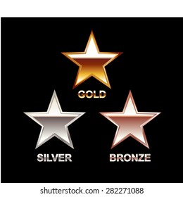 Set of Stars. Gold Star. Silver Star. Bronze Star. Star symbol.