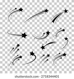 Sammlung von Sternen-Symbolen. Verschiedene Sternenformen. Schwarze Sterne Symbol-Set. Leuchtstern-Symbolsatz. Vektorgrafik