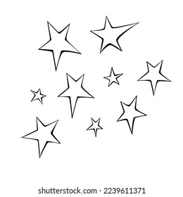 Set of stars icon. Design elements, clip arts on the theme of night sky, UFO, space. Doodle vector illustration.