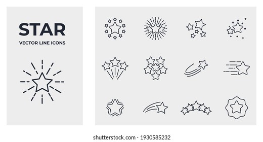 Icono conjunto de estrellas. firework, twinklew, glow, glitter burst símbolo plantilla para la colección de diseño gráfico y web ilustración vectorial