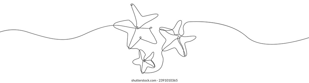 Set of stars icon line continuous drawing vector. One line Star toys icon vector background. Christmas decorations icon. Continuous outline of stars.