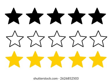Set of stars icons from one to five. Customer product rating feedback symbol. Linear flat and color style icon for web design. Vector illustration.