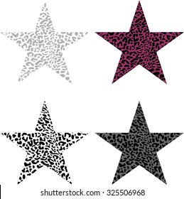 Set of stars with leopard print texture