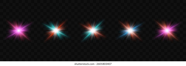 Set of stars. Light burst effect. Vector illustration. EPS 10.