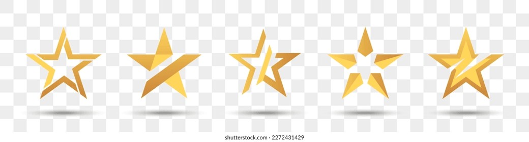 Set of stars logo with shadow. Star icons collection. Golden stars logo