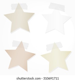 Set of stars note paper with sticky, adhesive tape on white background