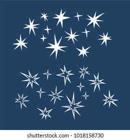 Set of the stars on blue background. Vector illustration.