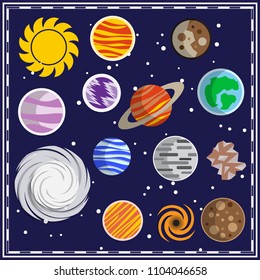 Set of stars and planets. Space theme. Vector illustration.