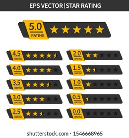 Set of stars rating. Customer review with gold star icon. Vector illustration.
