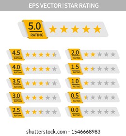 Set of stars rating. Customer review with gold star icon. Vector illustration.