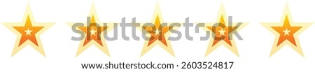 Set of stars rating design elements. Kit of star shapes for ranking interface. Voting symbols from zero to five points. Vector illustration in flat style. cartoon half flat vector icons