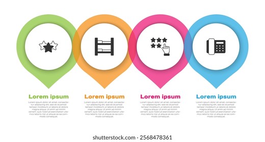 Set Stars rating, Hotel room bed,  and Telephone handset. Business infographic template. Vector