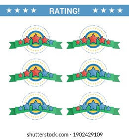 Set of stars rating to rate how good the service offered is. Rating stars, design elements, customer feedback, voting symbols from one to five points.