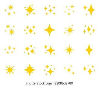 Set of stars sparkles, flat design