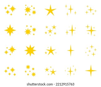 Set of stars sparkles, flat design