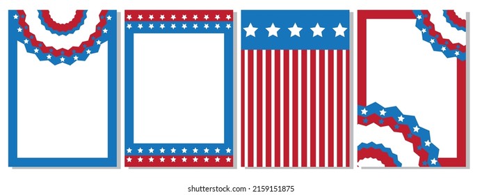 Set of The Stars and Stripes concept frame. US national holiday frame collection. Vector illustration.